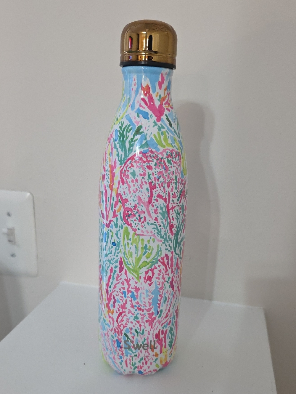 Lilly Pulitzer Multicolor Coral Print Water Bottle with Gold Cap